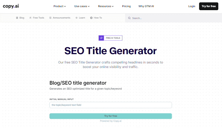 Copy AI SEO Tools: Free SEO Title Generator