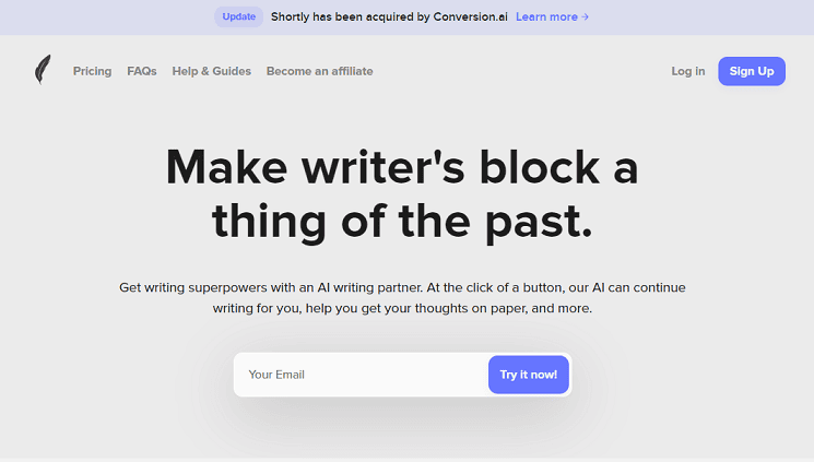 Shortly AI Writer Homepage